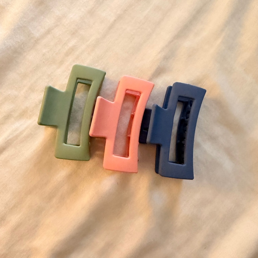 Set of Three Hair Clips in Green, Pink, and Blue